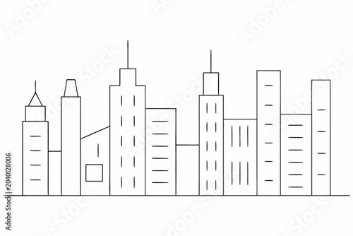 Photos Minimalist City Skyline Black Line Drawing On White Background