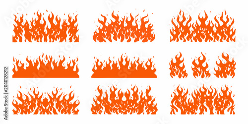 фотографія Orange Fire Flames Collection Vector Illustration blaze