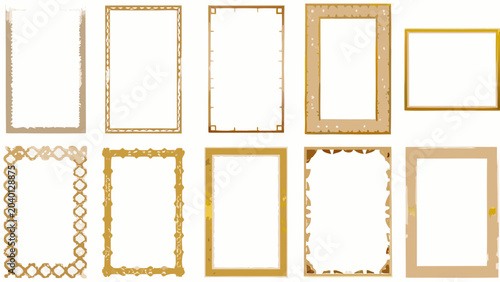 Golden rectangular frames with decorative borders a vector illustration on a white background border frame ornate graphic digital art design gold
