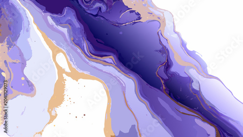 Abstract purple and gold marble pattern with flowing shapes and watercolor texture acrylic paint amethyst art artistic background blend blue color