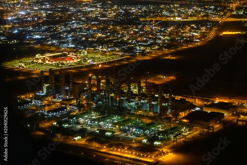 Aerial view of the Doha city at night