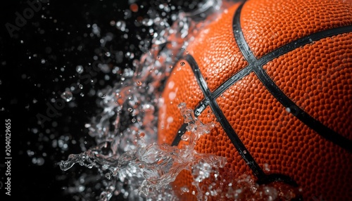 This is an image of a basketball being splashed with water