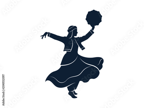 Fotografie Traditional Caucasian dancer silhouette, folk woman performing Lezginka dance, d