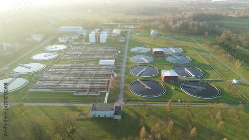 Photography Circular sedimentation tanks at water plant