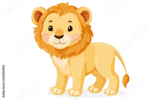 Cartoon lion stands proudly with a friendly smile in a colorful style suitable for children