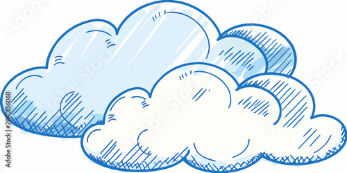 Quadro su tela Blue cloud illustration with sketchy lines and a whimsical style