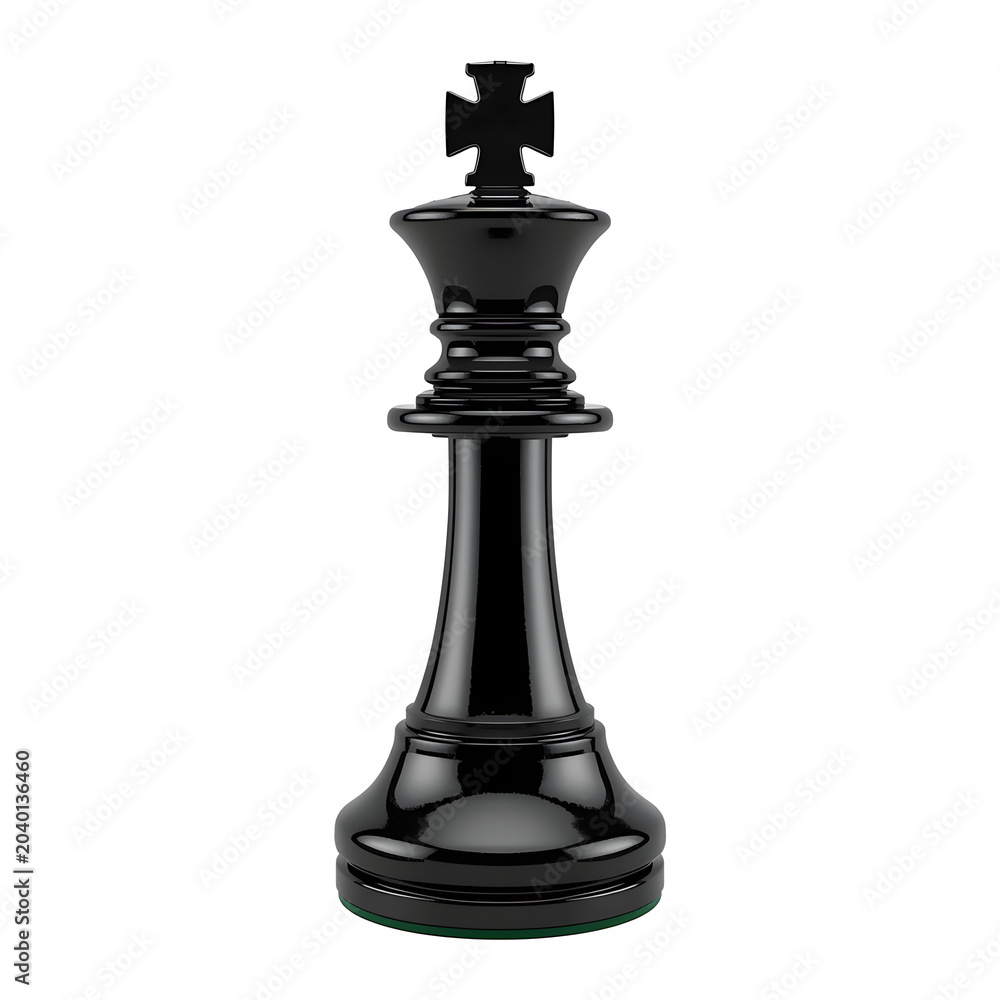 Fototapeta premium A black chess king piece stands alone on a white background