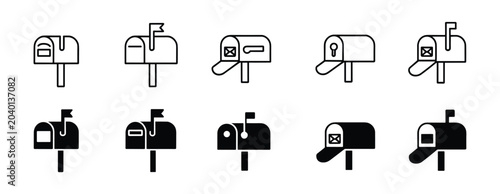 Konstfotografi Collection of Mailboxes: A set of various mailbox designs, both outlined and filled in