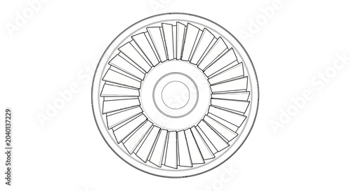 Slika na platnu A black and white line art sketch depicts a radial blower fan on a white background