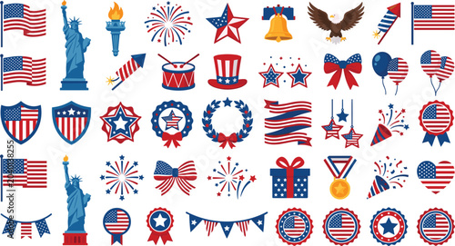 Fotografía Flat design 4th of July Independence Day patriotic vector icon set, USA American