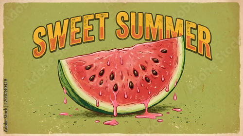Unique illustration of a dripping watermelon slice with 