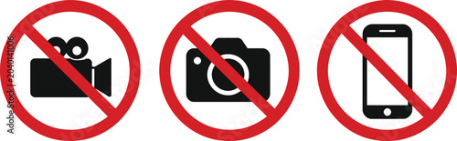 No Photography and No Mobile Phone Prohibition Signs Vector Set