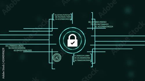 futuristic cyber security interface with digital lock symbol. virtual cyber lock for sensitive data safety. internet safety 4k Animation video on Black Background