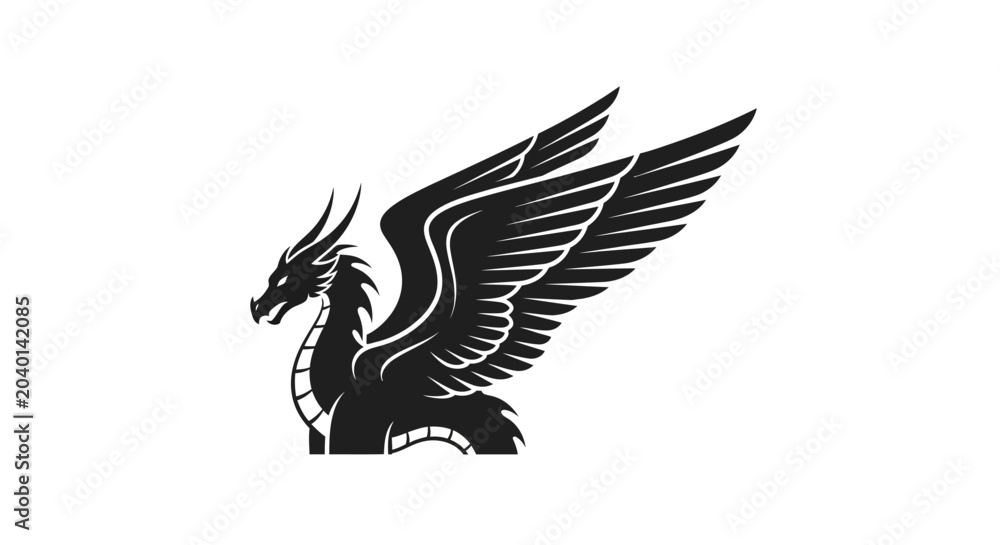 Fototapeta premium Black dragon with wings spread wide.