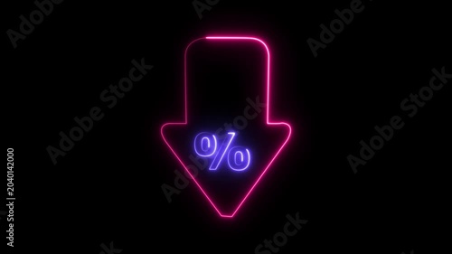 Neon glowing down arrow with number 36 in futuristic digital style on black background on Black Background and features 4k Animation video