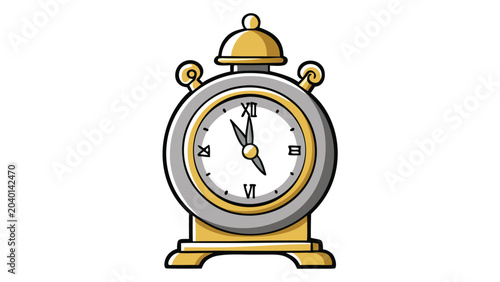 Vintage style golden alarm clock with roman numerals isolated on a white background for time management and deadline concepts
