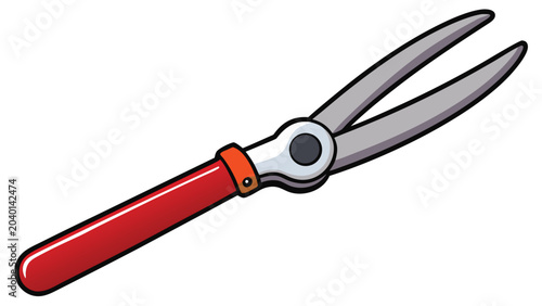 Cartoon hedge shears with red handle for gardening and landscaping tasks isolated on a white background