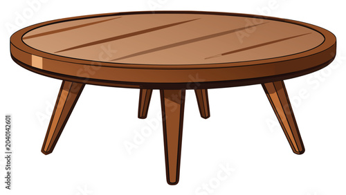 Round wooden coffee table with mid-century modern design isolated on a white background for interior design concepts