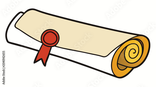 Rolled diploma scroll with a red wax seal isolated on a white background for academic achievement and graduation concepts