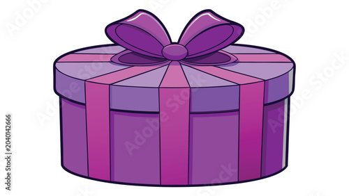 Purple round gift box with a decorative ribbon bow isolated on a white background for birthday and holiday celebration concepts