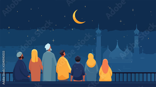 Canvastavla People in Islamic attire looking moon.