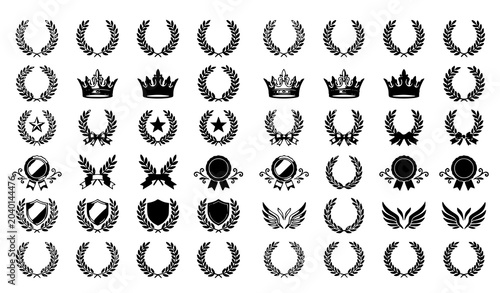 Fényképezés Winner Laurel Wreath Icons Vertical Award Symbol Vector Set