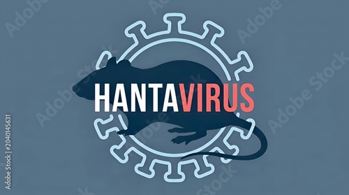 Stylized Hantavirus illustration depicting a rodent vector within a virus particle, representing the zoonotic spread and health implications of the disease