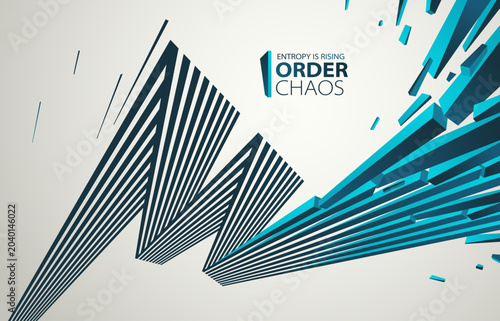 Tableau sur toile Entropy concept vector abstract background with debris flying in chaos, destruct