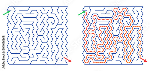 Tableau sur toile Maze puzzle with navigation paths in colorful outline design