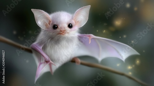 Baby Bat With Soft Eyes Perched on a Branch in a Natural Setting