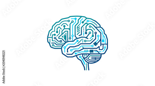 Brain Illustration with Blue Lines.