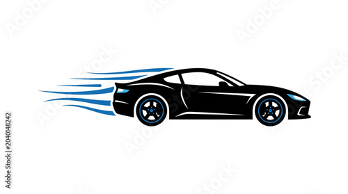 Black sports car speeding fast motion.