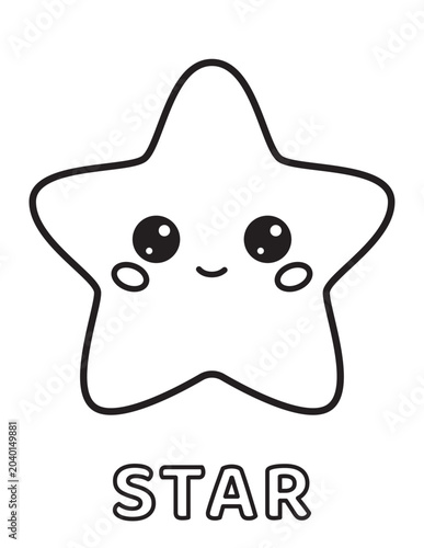 Cute Star Coloring Page with Kawaii Face and Outline Text