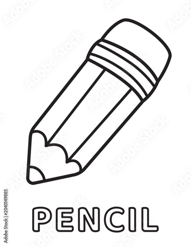 Cute Pencil Coloring Page with Simple Outline and Bold Text