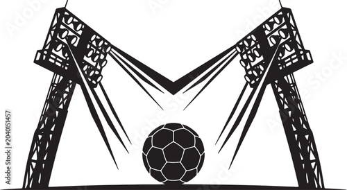 Foto Black and white silhouette illustration of a soccer ball on a field under bright