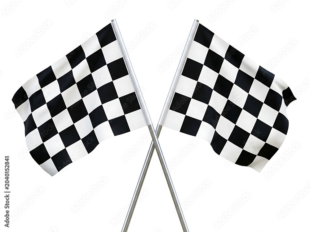 Obraz premium Motorsport racing concept displaying two crossed black and white checkered flags over an isolated white background