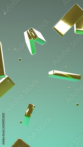 Photography Golden rectangular blocks tumbling through soft teal atmosphere