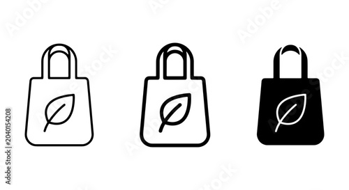 Eco-friendly shopping bag icons, reusable tote symbols, green lifestyle vector set, sustainable commerce graphic resources