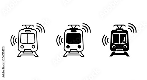 Modern Tram Icons, Connected Transit Symbols, Urban Transportation Vector Graphics, Public Transport Technology