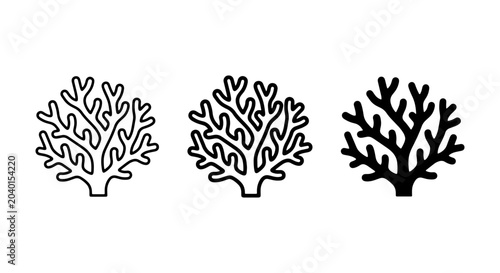 Coral Icons Set: Branching Marine Life Vector Graphics, Underwater Ecosystem Elements, Ocean Flora Illustrations