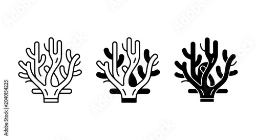 Coral Icons Set, Marine Life Vector Graphics, Underwater Plant Illustrations, Ocean Flora Symbols