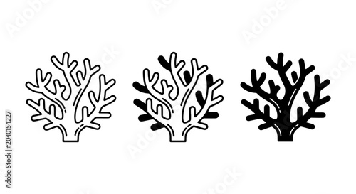 Coral Icons Set: Branching Marine Life Vector Graphics, Underwater Ecosystem Elements, Ocean Flora Symbols