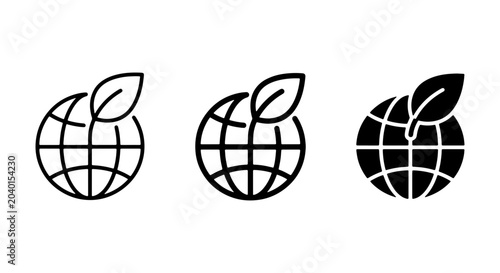 Eco-friendly Earth Icons, Green Planet Symbols, Global Sustainability Vector Graphics Set