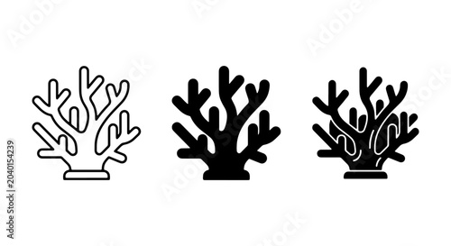 Coral Icons Set: Branching Marine Life Vector Illustrations, Ocean Flora Silhouettes, Underwater Plant Graphics
