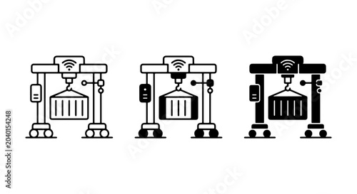 Smart Container Crane Icons, Port Logistics Technology, Industrial Shipping Automation, Modern Maritime Transport Set