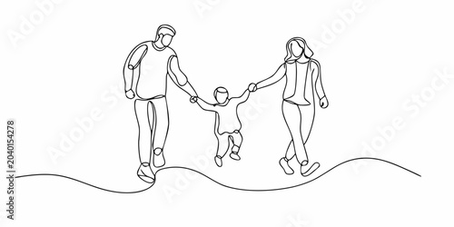 Schilderij op canvas Family Silhouette Line Art Minimalist One Line Drawing On White Background
