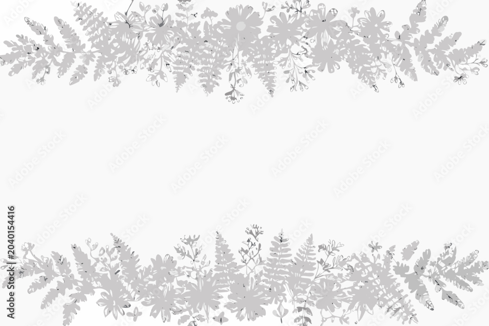 Obraz premium Floral ornament with botanical silhouettes on a white background