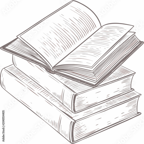 Fotografie Stack Of Books Sketch A Hand Drawn Black And White Illustration