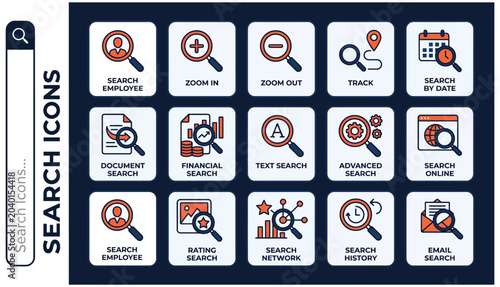 Tableau sur toile Minimalist flat design icons for search, track, and zoom functions