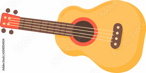 Obraz na płótnie Yellow Acoustic Guitar Vector Illustration On White Background